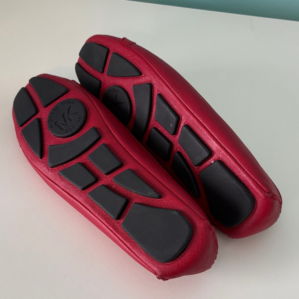 Michael Kors Red Leather Flats with Silver Accents - Picture 3 of 3